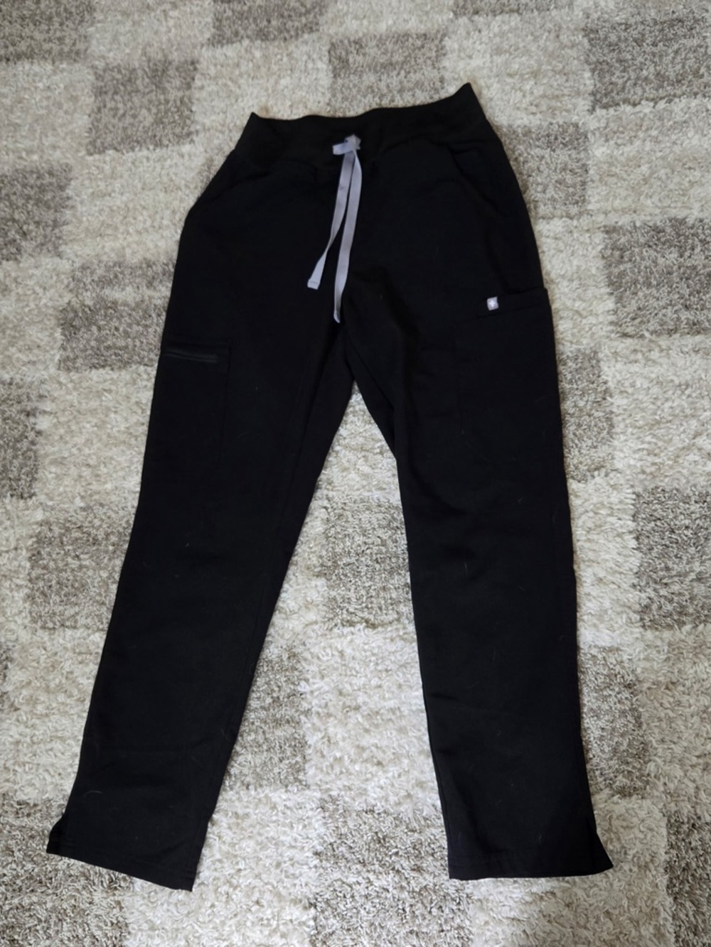Figs Black Straight-Leg Scrub Pants with Gray Drawstring
